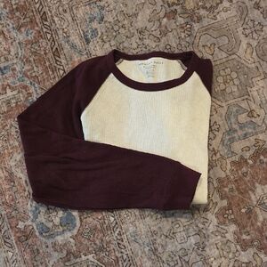 American Eagle Outfitters Maroon and White Thermal Top
